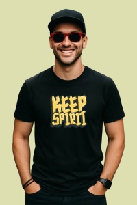 Tricou Keep Spirit Font 3D Galben Text Motivational, din bumbac 100%, tricou negru Copii | Dama | Barbat - Img 2