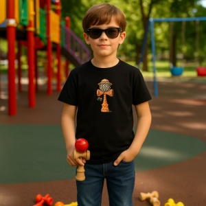 Tricou Kendama girafa cu model animal print, din bumbac 100%, tricou negru pentru Copii | Dama | Barbat - Img 2