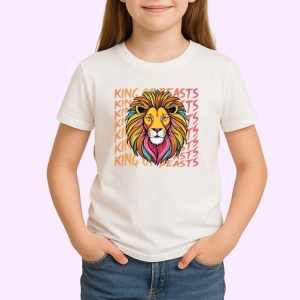 Tricou King Of Beasts Leu Colorat Coroana V1, din bumbac 100% , tricou alb pentru Copii | Dama | Barbat - Img 2