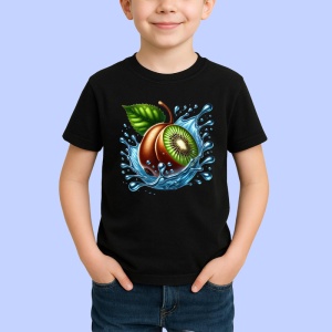 Tricou Kiwi si stropi albastri, Fructe, Copii | Dama, culoare negru