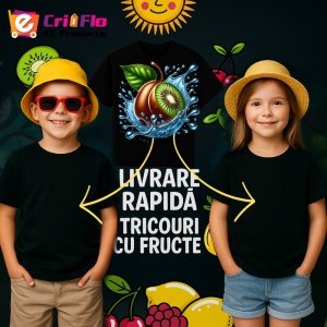 Tricou Kiwi si stropi albastri, Fructe, Copii | Dama, culoare negru - Img 6