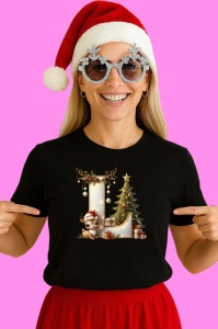 Tricou L Litere Craciun Cu Ren, Brad, Luminite Si Cadouri, din bumbac 100% Copii | Dama | Barbat - Img 3