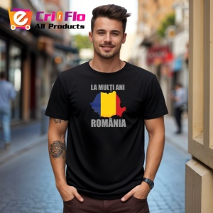 Tricou La Multi Ani Romania Harta Tricolor Steag, din bumbac 100%, tricou negru Copii | Dama | Barbat - Img 5
