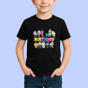 Tricou Labubu birthday multicolor, Unisex Dama si Barbat | Copii, Culoare Negru - Img 2