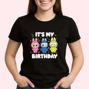 Tricou Labubu birthday trio, Unisex Dama si Barbat | Copii, Culoare Negru