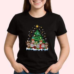Tricou Labubu brad craciun, Unisex Dama si Barbat | Copii, Culoare Negru