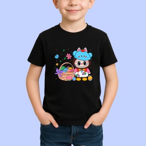 Tricou Labubu cos paste, Unisex Dama si Barbat | Copii, Culoare Negru - Img 2