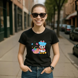Tricou Labubu cos paste, Unisex Dama si Barbat | Copii, Culoare Negru - Img 5