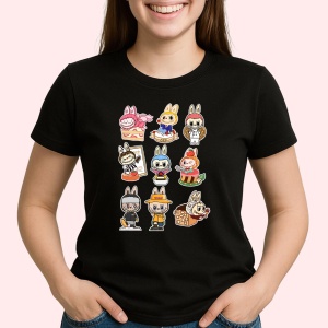Tricou Labubu costume linii, Unisex Dama si Barbat | Copii, Culoare Negru