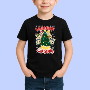 Tricou Labubu craciun copac, Unisex Dama si Barbat | Copii, Culoare Negru - Img 2