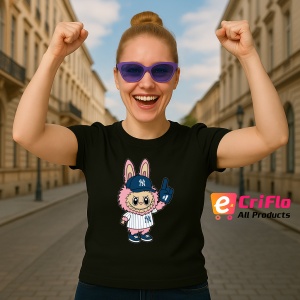 Tricou Labubu dodgers roz, Unisex Dama si Barbat | Copii, Culoare Negru - Img 3