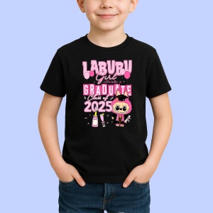 Tricou Labubu graduata roz, Unisex Dama si Barbat | Copii, Culoare Negru - Img 2