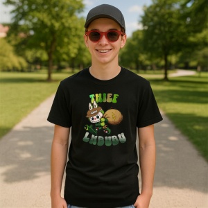 Tricou Labubu hot thief, Unisex Dama si Barbat | Copii, Culoare Negru - Img 4