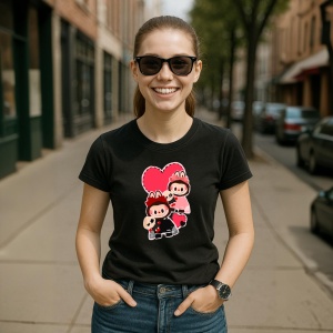 Tricou Labubu pupici rosii, Unisex Dama si Barbat | Copii, Culoare Negru - Img 5