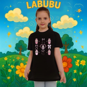 Tricou Labubu roz fundite, Unisex Dama si Barbat | Copii, Culoare Negru - Img 8