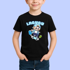 Tricou Labubu skater, Unisex Dama si Barbat | Copii, Culoare Negru - Img 2