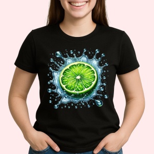Tricou Lamaie verde si explozie lichida, Fructe, Copii | Dama, culoare negru - Img 2