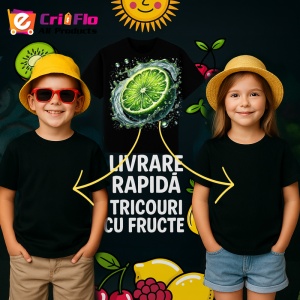 Tricou Lamaie verde si stropi intensi, Fructe, Copii | Dama, culoare negru - Img 6