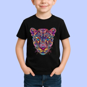 Tricou Leopard realist cu blana curcubeu Copii | Dama | Barbat, culoare negru - Img 3
