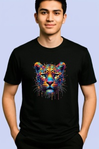 Tricou Leopard realist in culori vibrante pop art Copii | Dama | Barbat, culoare negru - Img 2
