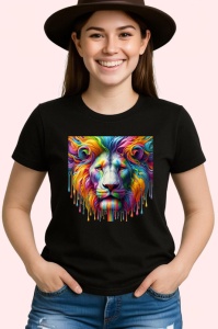 Tricou Leu alb cu coama colorata fundal alb Copii | Dama | Barbat, culoare negru - Img 3
