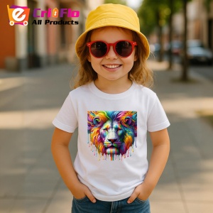 Tricou Leu alb cu coama colorata fundal alb Copii | Dama | Barbat - Img 11