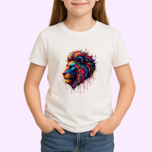 Tricou Leu cu coama multicolora in stil pictura digitala Copii | Dama | Barbat