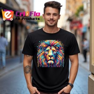 Tricou Leu digital cu efecte grafice si privire intensa Copii | Dama | Barbat, culoare negru - Img 6
