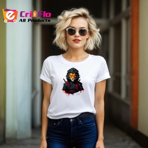 Tricou Leu Razboinic Samurai Gri Detalii Rosii, din bumbac 100% , tricou alb pentru Copii | Dama | Barbat - Img 7