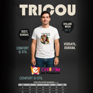 Tricou Leu si femeie cu par verde si portocaliu mesaj stronger than the storm Copii | Dama | Barbat Barbat - Img 10