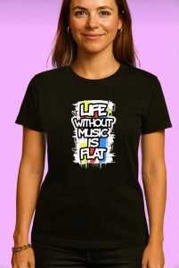 Tricou Life Without Music Is Flat Text Urban, Copii | Dama | Barbat, culoare negru