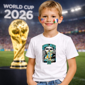 Tricou Lionel Messi Argentina World Cup Fifa 2026, din bumbac 100%, tricou alb, Copii | Dama | Barbat - Img 5