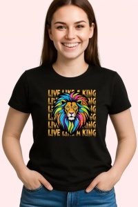 Tricou Live Like A King Leu Coama Curcubeu V2, din bumbac 100%, tricou negru Copii | Dama | Barbat - Img 3