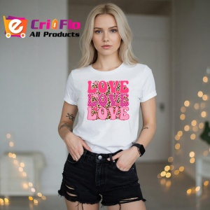 Tricou Love Love Love Text Roz Pattern Inimi V1, din bumbac 100% , tricou alb pentru Copii | Dama | Barbat - Img 7