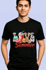 Tricou LOVE Summer cu bautura, scoici si ochelari de soare Copii | Dama | Barbat Barbat - Img 5