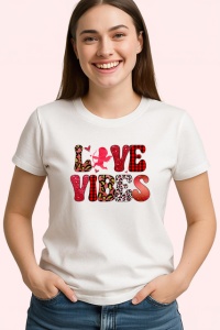 Tricou Love Vibes Text Carouri Rosu Gri V2, din bumbac 100% , tricou alb pentru Copii | Dama | Barbat