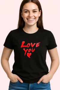Tricou Love You, din bumbac 100%, tricou negru, Dama | Barbat