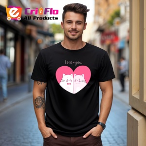 Tricou Love You Kitty, din bumbac 100%, tricou negru, Dama | Barbat