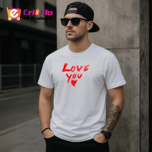 Tricou Love You Scris Artistic Rosu Pe Alb, din bumbac 100% , tricou alb pentru Copii | Dama | Barbat - Img 9