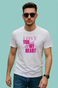 Tricou Love You With All My Heart Mesaj Roz, din bumbac 100% , tricou alb pentru Copii | Dama | Barbat - Img 3