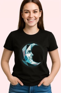 Tricou Luna Cu Fata Portret Poligonal, Copii | Dama | Barbat, culoare negru - Img 4