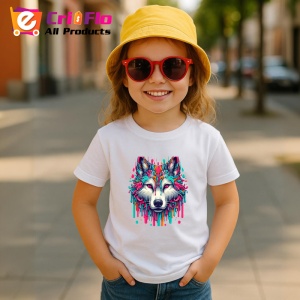 Tricou Lup alb cu ochi albastri in stil modern Copii | Dama | Barbat - Img 11