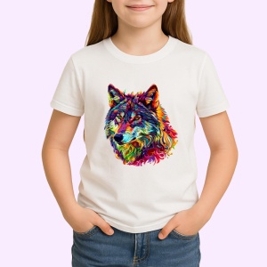 Tricou Lup colorat in stil pop art fundal alb Copii | Dama | Barbat - Img 3