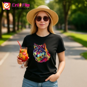 Tricou Lup colorat in stil pop art fundal alb Copii | Dama | Barbat, culoare negru - Img 8