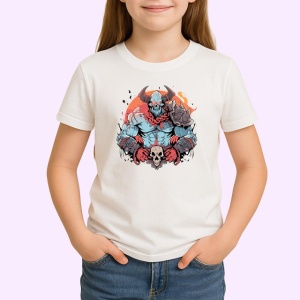 Tricou Luptator Demon Gri Cu Coarne Stil Graffiti, din bumbac 100% , tricou alb pentru Copii | Dama | Barbat - Img 2