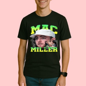 Tricou Mac Miller Portret artistic, muzica Rap, Dama | Barbat | Copii, Culoare Negru - Img 3