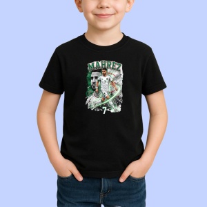 Tricou Mahrez Algeria Echipa Nationala Fotbal, din bumbac 100%, tricou negru Copii | Dama | Barbat - Img 2