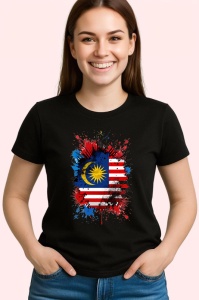 Tricou Malaysia Steag Splash Art, Copii | Dama | Barbat, culoare negru - Img 3