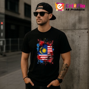 Tricou Malaysia Steag Splash Art, Copii | Dama | Barbat, culoare negru - Img 6
