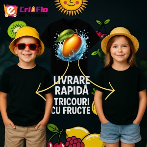 Tricou Mango si val racoritor, Fructe, Copii | Dama, culoare negru - Img 6